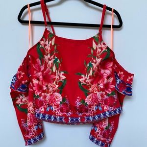 Floral long sleeve cold shoulder top